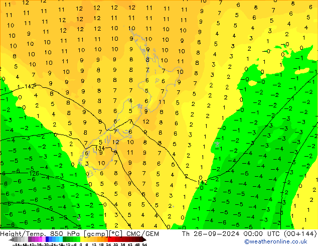 Height/Temp. 850 hPa CMC/GEM Čt 26.09.2024 00 UTC