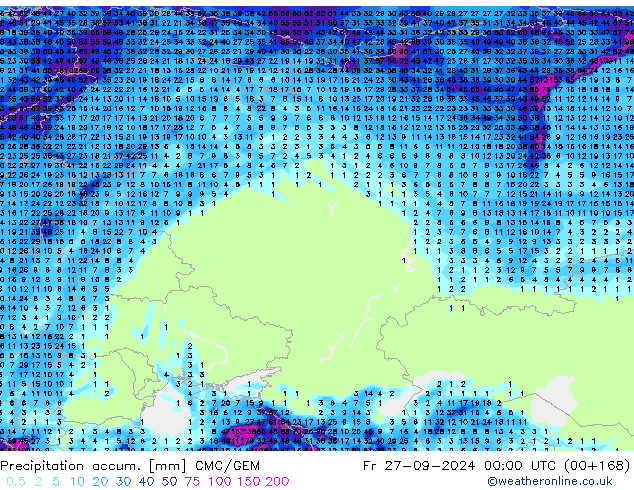 Precipitation accum. CMC/GEM Fr 27.09.2024 00 UTC