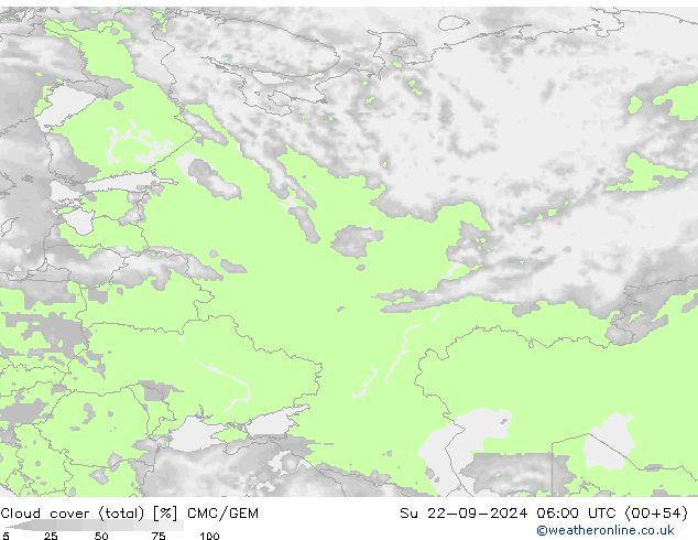 Nuages (total) CMC/GEM dim 22.09.2024 06 UTC