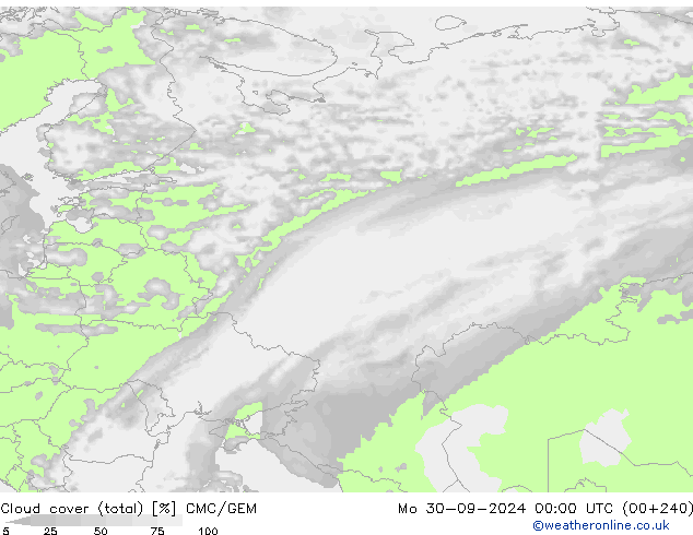 Cloud cover (total) CMC/GEM Po 30.09.2024 00 UTC