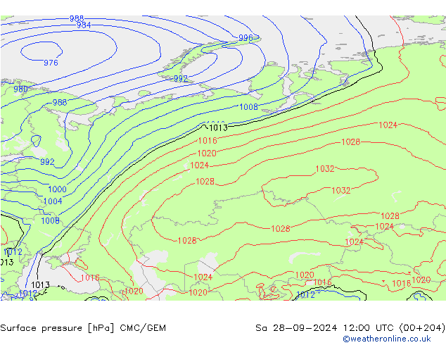 Surface pressure CMC/GEM Sa 28.09.2024 12 UTC