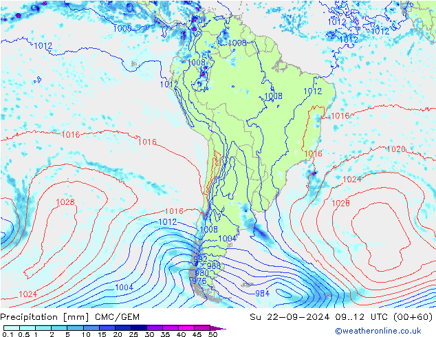 Precipitation CMC/GEM Su 22.09.2024 12 UTC