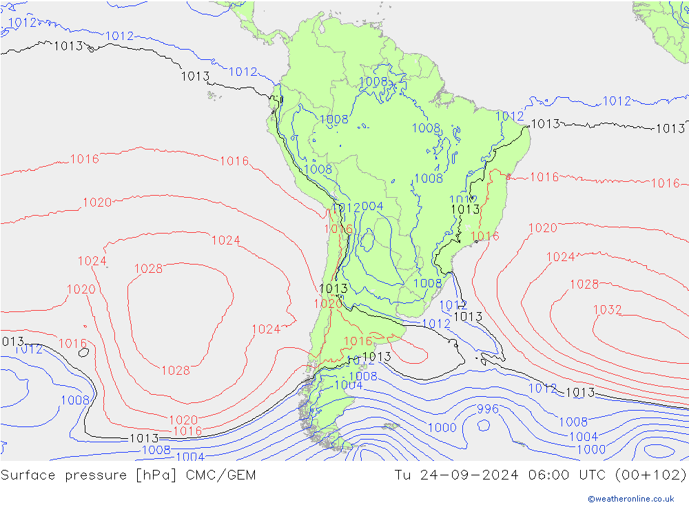 Atmosférický tlak CMC/GEM Út 24.09.2024 06 UTC