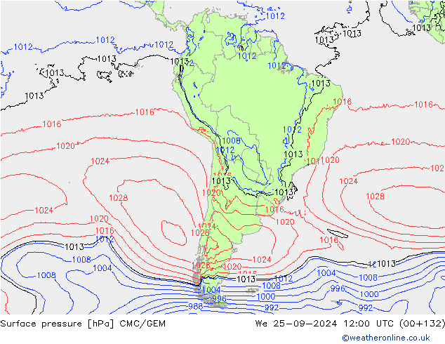 Pressione al suolo CMC/GEM mer 25.09.2024 12 UTC