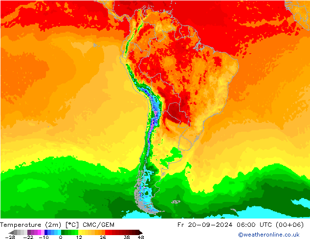 Temperature (2m) CMC/GEM Fr 20.09.2024 06 UTC