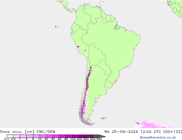 Snow accu. CMC/GEM Qua 25.09.2024 12 UTC