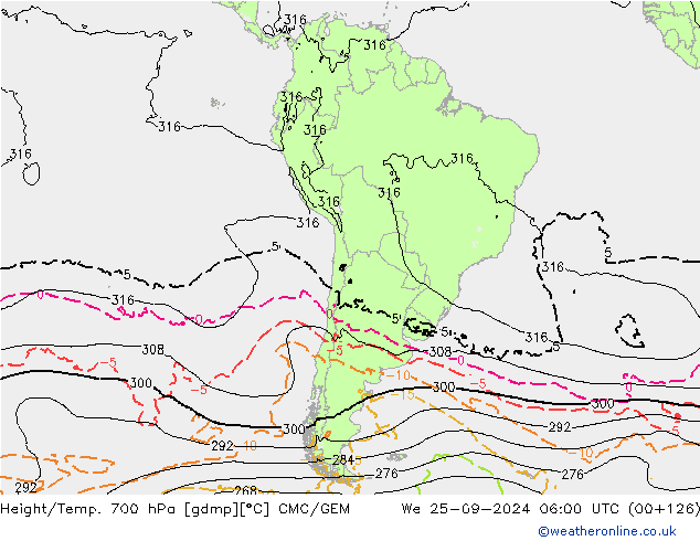 Height/Temp. 700 hPa CMC/GEM We 25.09.2024 06 UTC