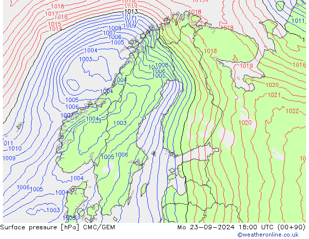 приземное давление CMC/GEM пн 23.09.2024 18 UTC