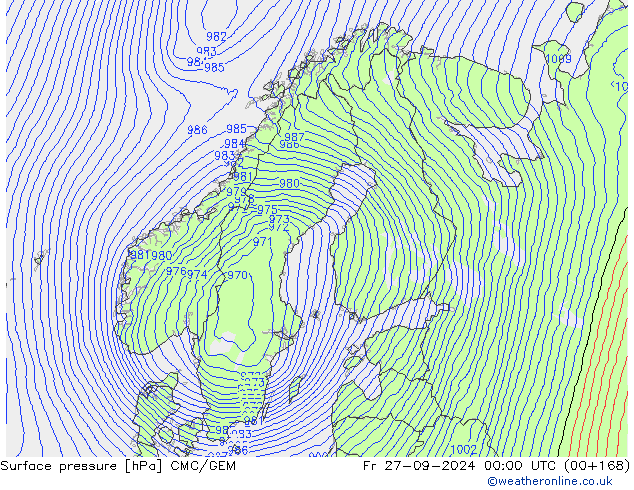 Surface pressure CMC/GEM Fr 27.09.2024 00 UTC