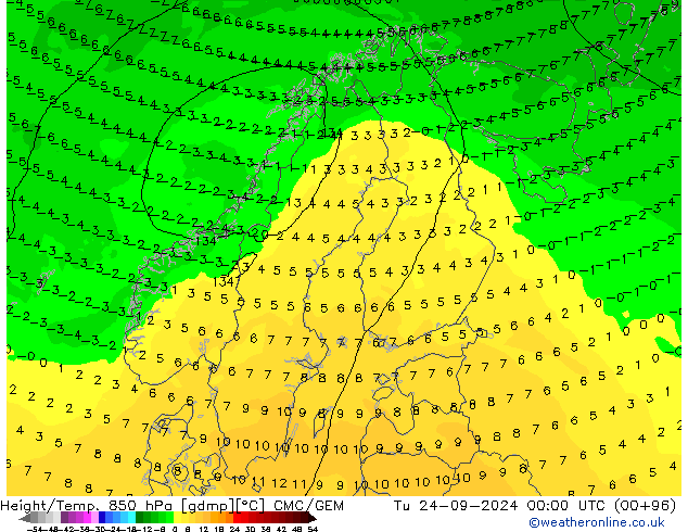 Height/Temp. 850 hPa CMC/GEM Tu 24.09.2024 00 UTC