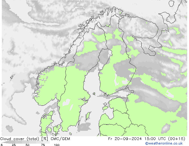 Cloud cover (total) CMC/GEM Pá 20.09.2024 15 UTC