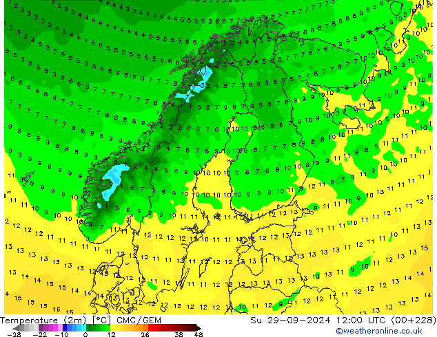 Temperatuurkaart (2m) CMC/GEM zo 29.09.2024 12 UTC