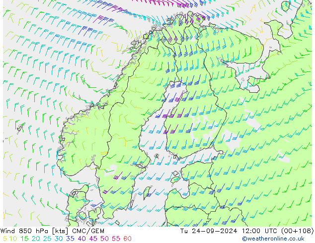 Wind 850 hPa CMC/GEM Tu 24.09.2024 12 UTC