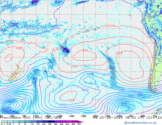 Precipitación (6h) CMC/GEM mié 25.09.2024 00 UTC