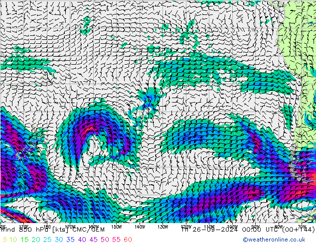 Wind 850 hPa CMC/GEM Th 26.09.2024 00 UTC