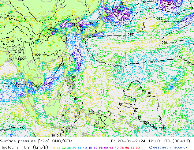 Isotachen (km/h) CMC/GEM Fr 20.09.2024 12 UTC