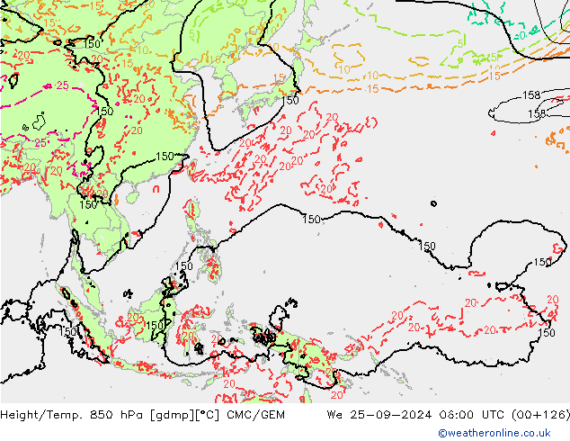 Height/Temp. 850 hPa CMC/GEM mer 25.09.2024 06 UTC