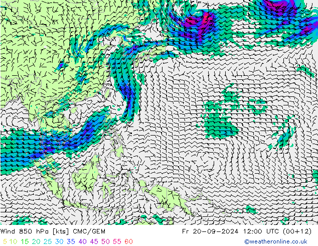 Wind 850 hPa CMC/GEM Fr 20.09.2024 12 UTC