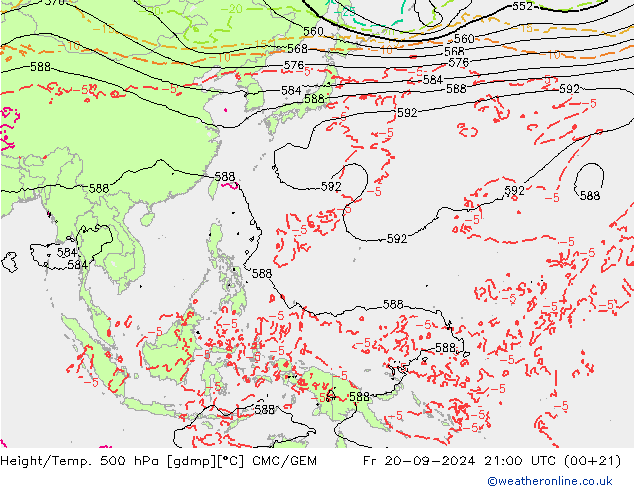 Height/Temp. 500 hPa CMC/GEM Fr 20.09.2024 21 UTC