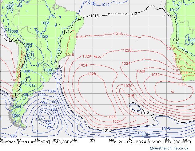 Atmosférický tlak CMC/GEM Pá 20.09.2024 06 UTC