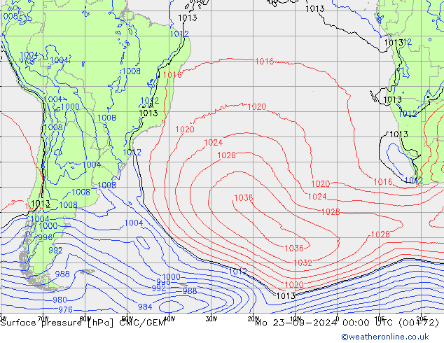 Surface pressure CMC/GEM Mo 23.09.2024 00 UTC