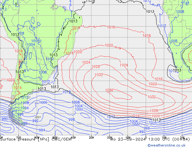 Surface pressure CMC/GEM Mo 23.09.2024 12 UTC