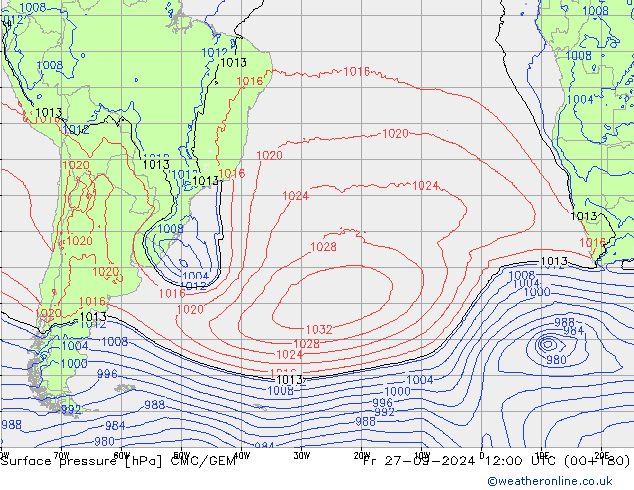 Pressione al suolo CMC/GEM ven 27.09.2024 12 UTC