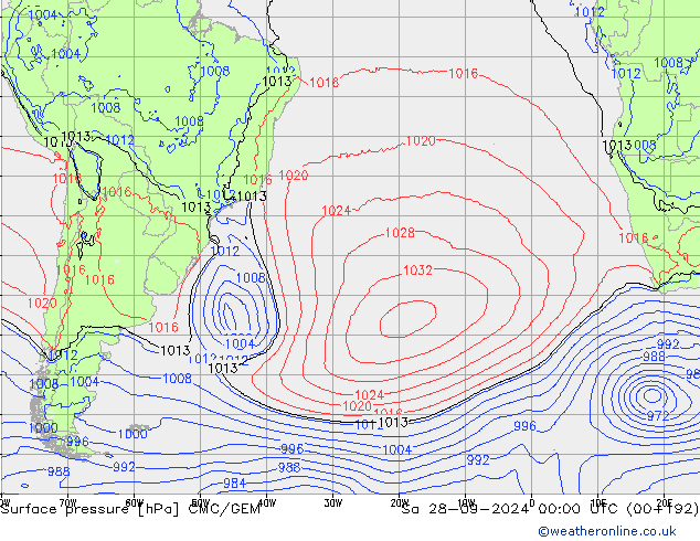 Atmosférický tlak CMC/GEM So 28.09.2024 00 UTC