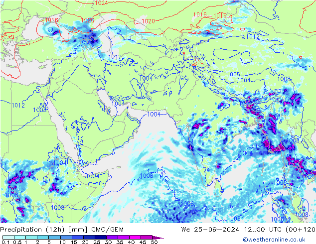 Precipitation (12h) CMC/GEM We 25.09.2024 00 UTC