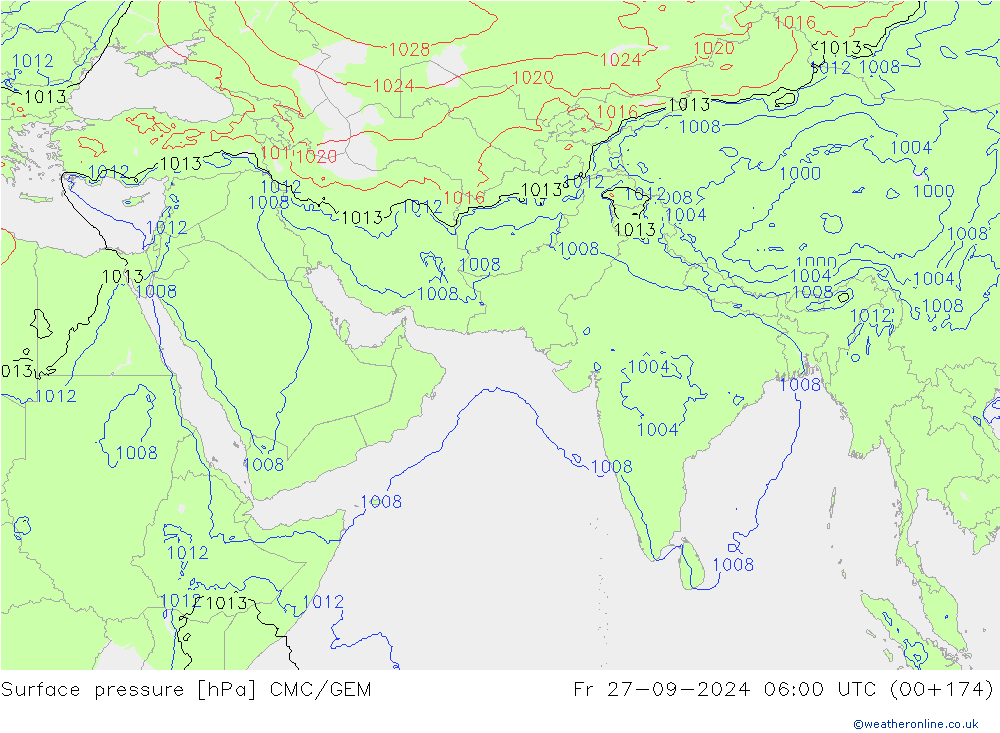 Surface pressure CMC/GEM Fr 27.09.2024 06 UTC