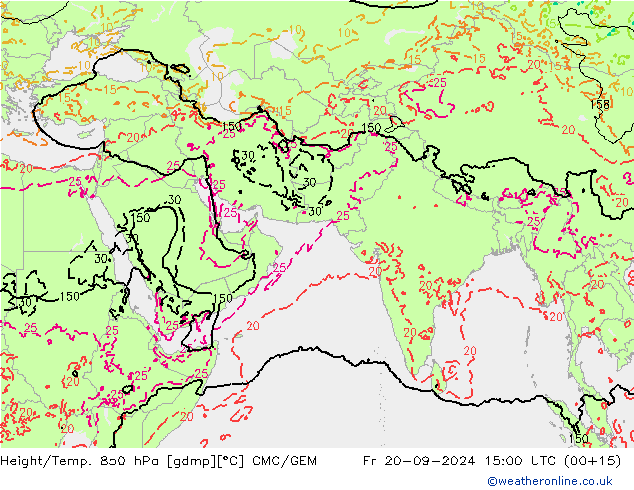 Height/Temp. 850 hPa CMC/GEM Fr 20.09.2024 15 UTC