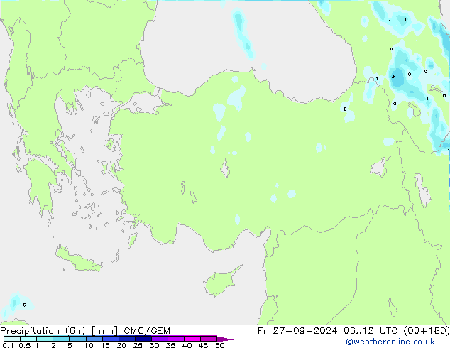 Precipitazione (6h) CMC/GEM ven 27.09.2024 12 UTC