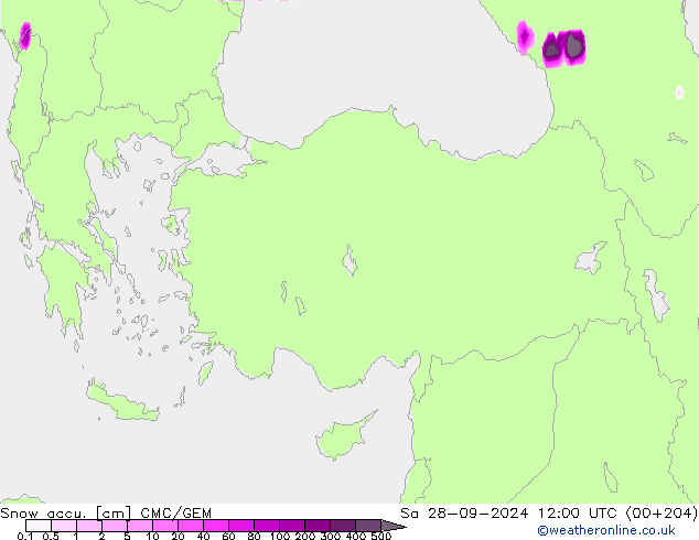 Глубина снега CMC/GEM сб 28.09.2024 12 UTC