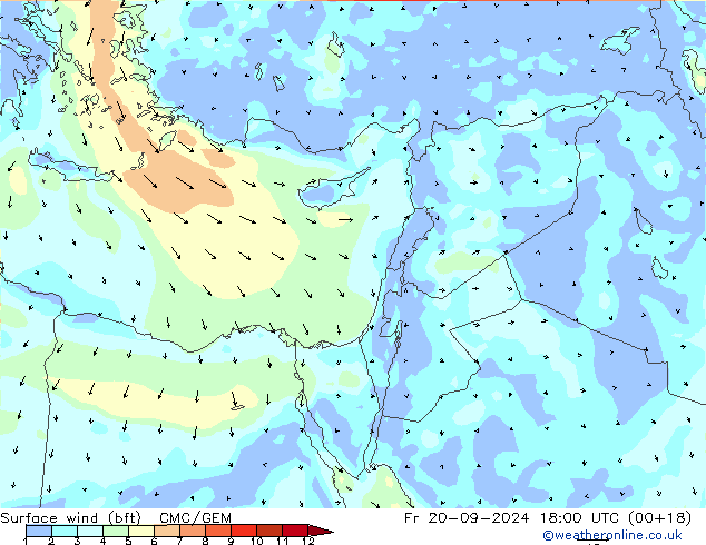 wiatr 10 m (bft) CMC/GEM pt. 20.09.2024 18 UTC