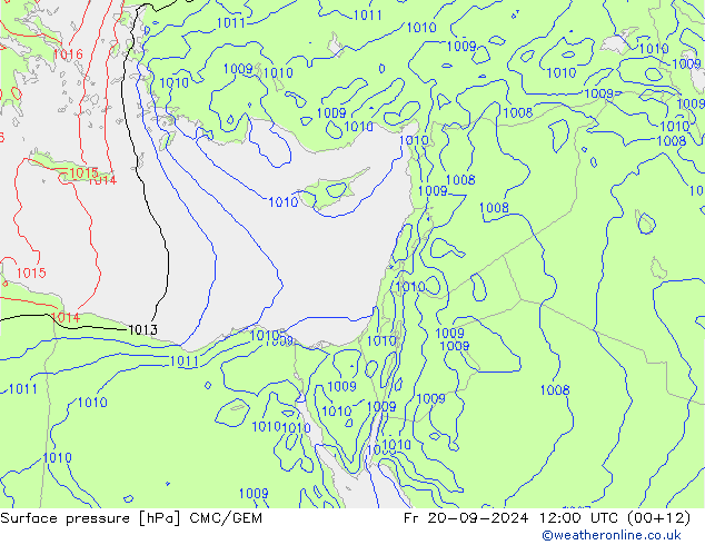 Atmosférický tlak CMC/GEM Pá 20.09.2024 12 UTC