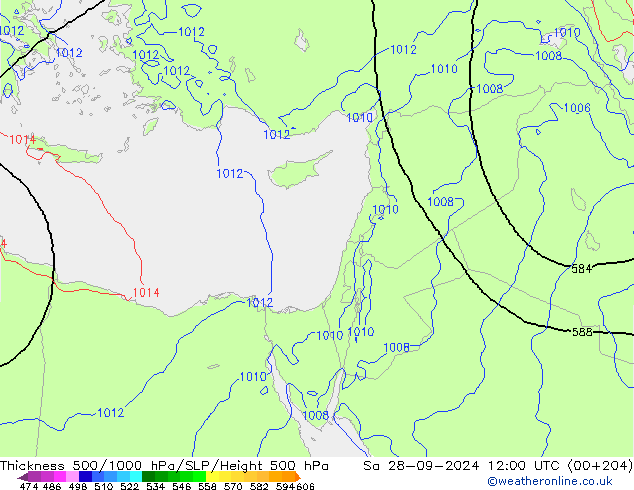 Theta-e 850hPa CMC/GEM Sa 28.09.2024 12 UTC