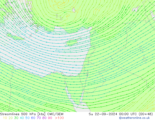 Streamlines 500 hPa CMC/GEM Su 22.09.2024 00 UTC