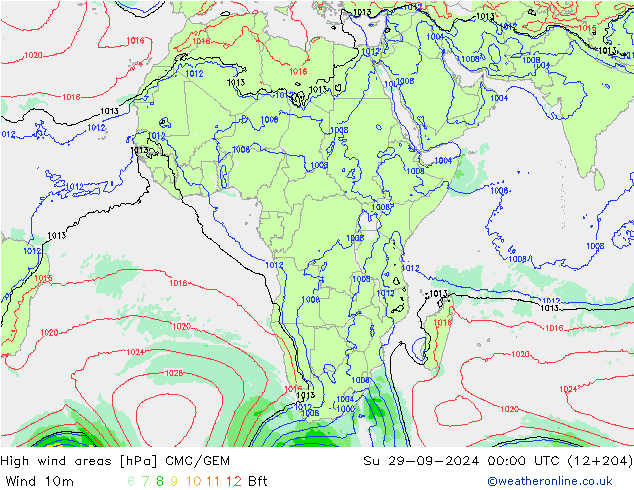 High wind areas CMC/GEM Su 29.09.2024 00 UTC