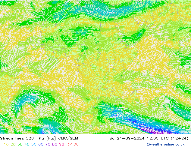 Stroomlijn 500 hPa CMC/GEM za 21.09.2024 12 UTC