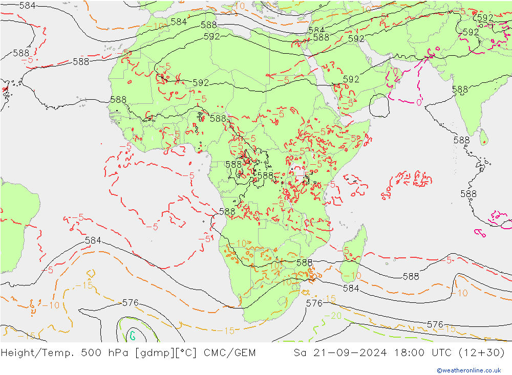 Height/Temp. 500 hPa CMC/GEM Sáb 21.09.2024 18 UTC