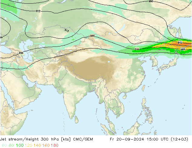 Jet stream/Height 300 hPa CMC/GEM Fr 20.09.2024 15 UTC