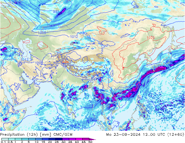 Précipitation (12h) CMC/GEM lun 23.09.2024 00 UTC