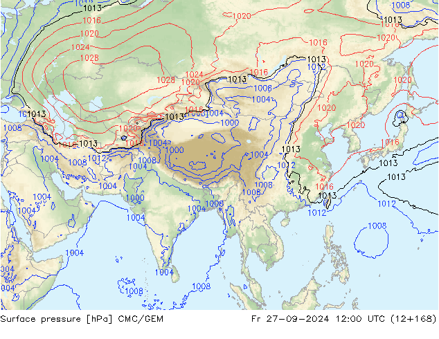 Luchtdruk (Grond) CMC/GEM vr 27.09.2024 12 UTC