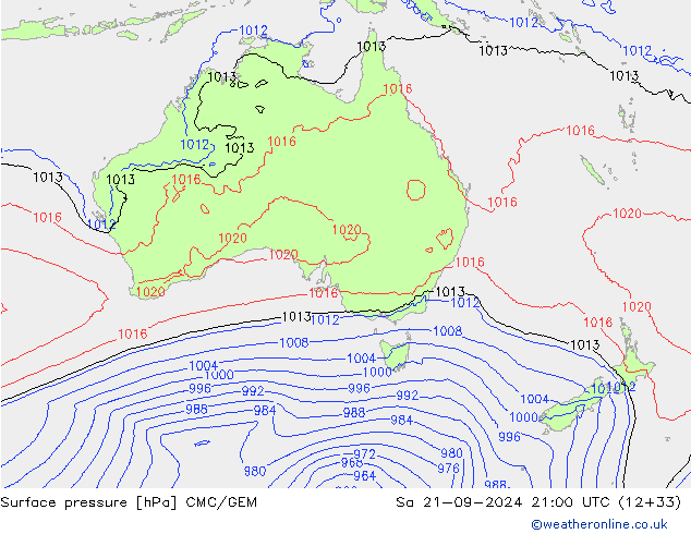 Surface pressure CMC/GEM Sa 21.09.2024 21 UTC