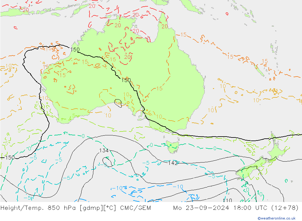 Hoogte/Temp. 850 hPa CMC/GEM ma 23.09.2024 18 UTC