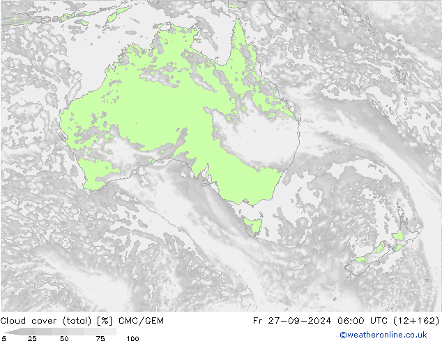 Bewolking (Totaal) CMC/GEM vr 27.09.2024 06 UTC