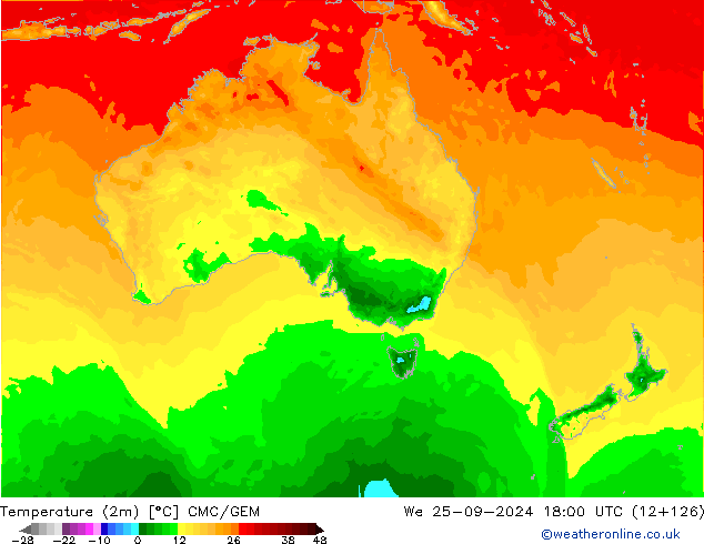 Temperatura (2m) CMC/GEM mié 25.09.2024 18 UTC