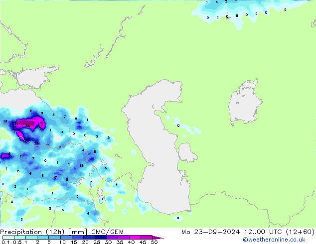 Precipitation (12h) CMC/GEM Mo 23.09.2024 00 UTC