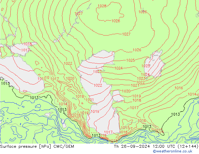 Atmosférický tlak CMC/GEM Čt 26.09.2024 12 UTC