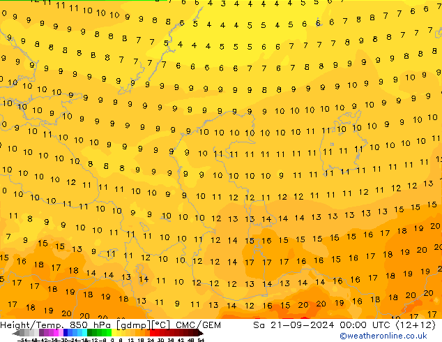 Height/Temp. 850 hPa CMC/GEM so. 21.09.2024 00 UTC